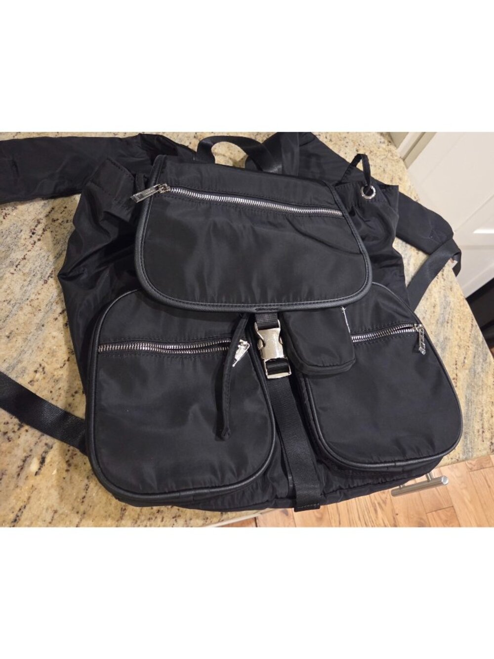 Madden Girl Black Backpack Zip Pouches Metal Hardware Buckle Drawstring